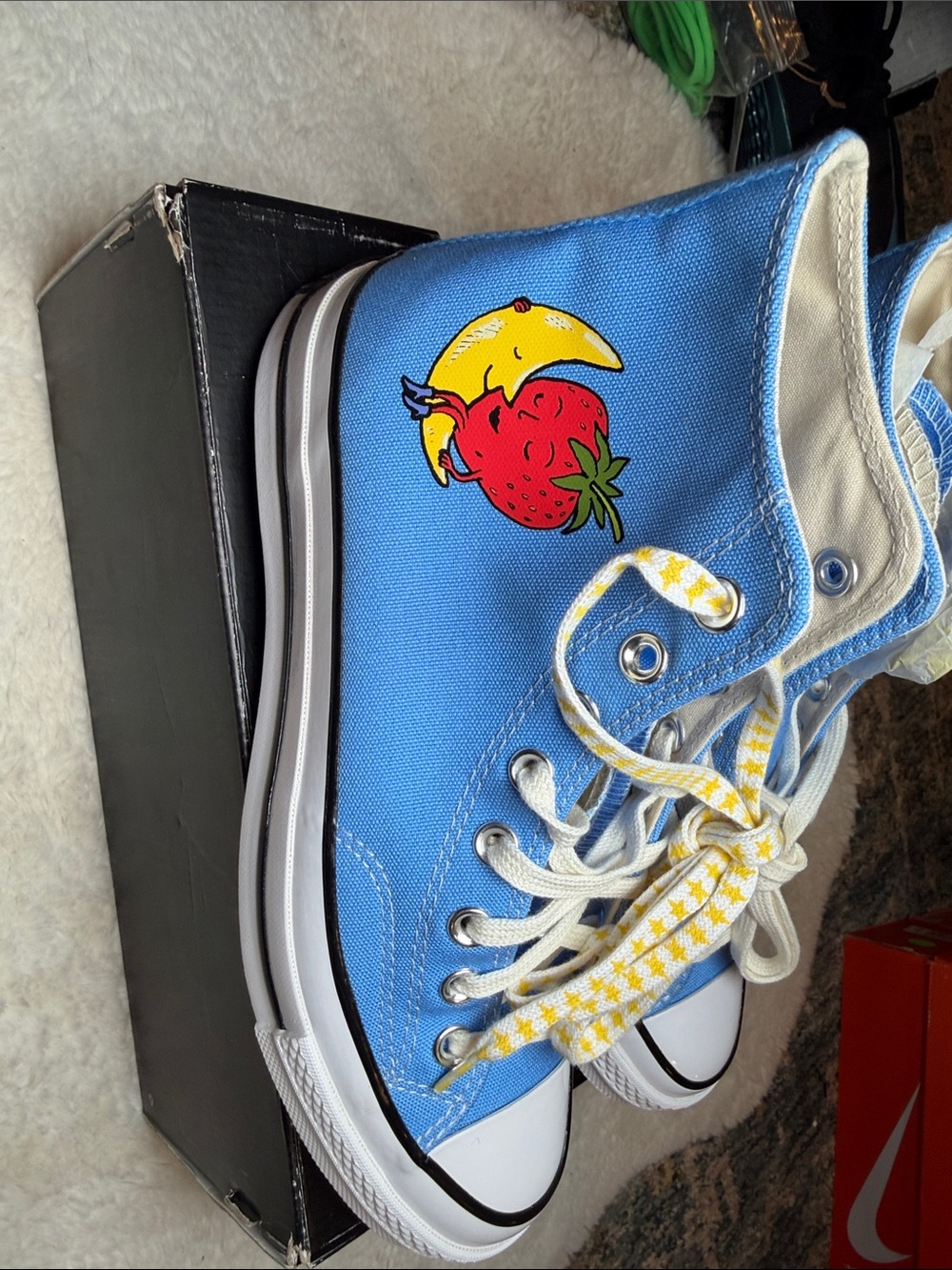 Men Blue High-Top Canvas Shoes with Fruity Patch